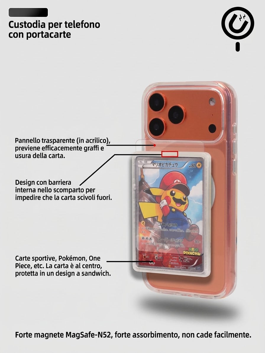 Cover Custodia MagSafe Porta Carte Collezionabili Trasparente Pokémon onepiece